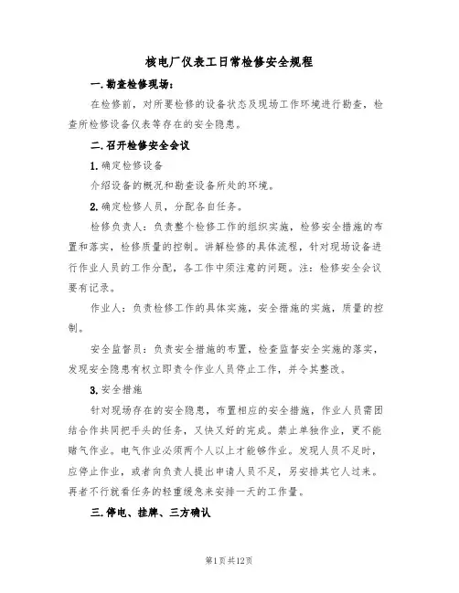 核电厂仪表工日常检修安全规程(5篇)