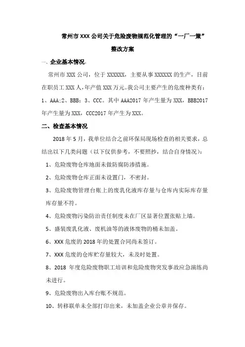 一厂一策整改方案模板
