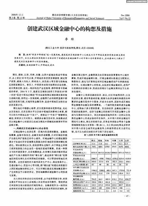创建武汉区域金融中心的构想及措施