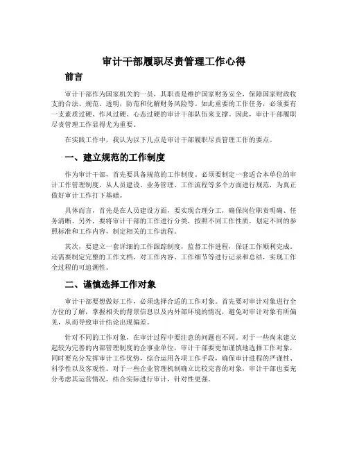 审计干部履职尽责管理工作心得