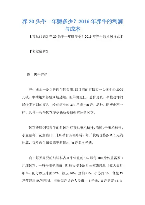 养20头牛一年赚多少？2016年养牛的利润与成本