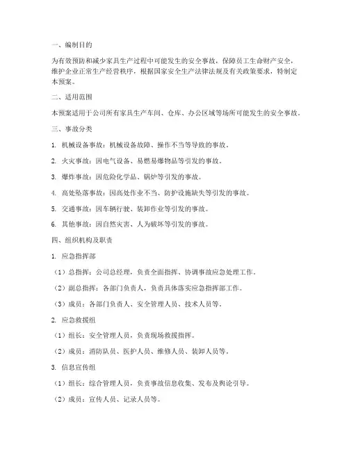 家具生产安全事故应急预案