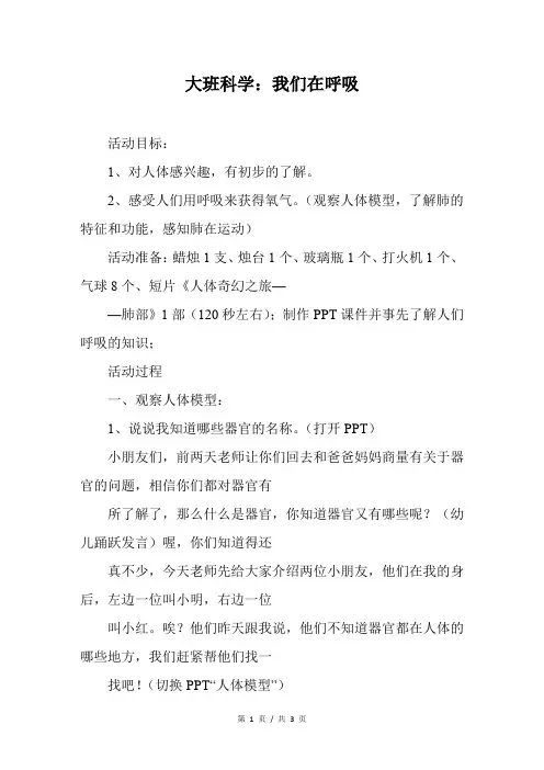 大班科学：我们在呼吸