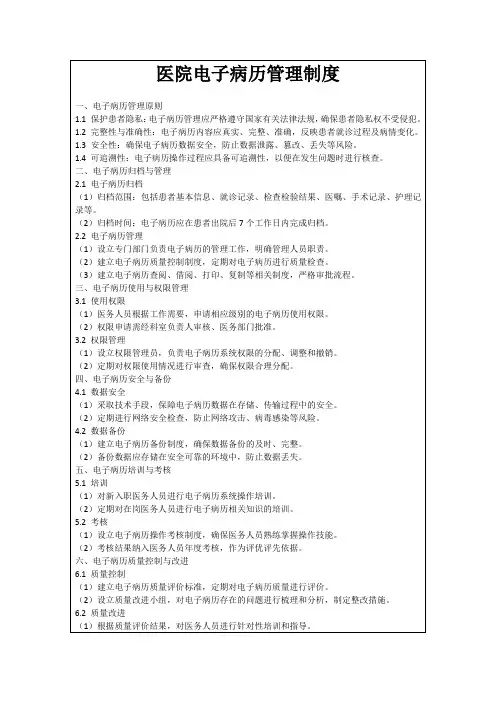 医院电子病历管理制度