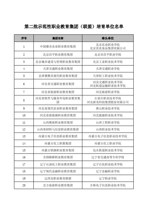 第二批示范性职业教育集团(联盟)培育单位名单