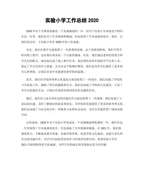 实验小学工作总结2020