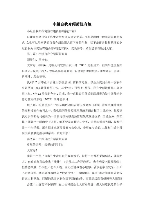 小组自我介绍简短有趣