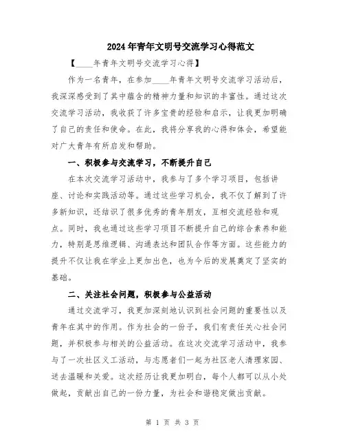 2024年青年文明号交流学习心得范文