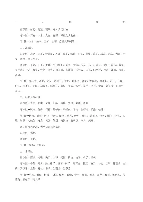 食物属性大全
