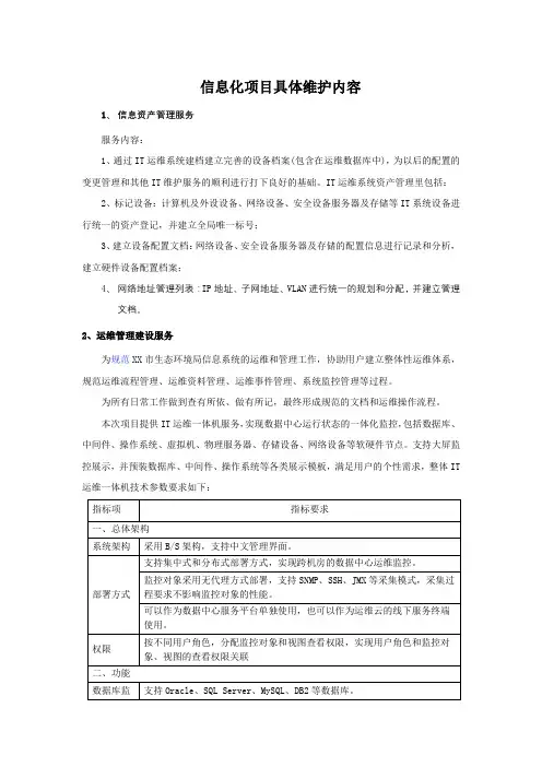信息化项目具体维护内容