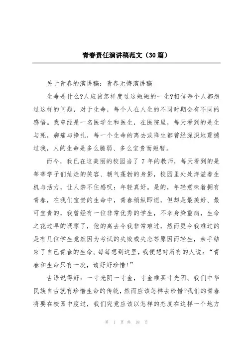 青春责任演讲稿范文(30篇)