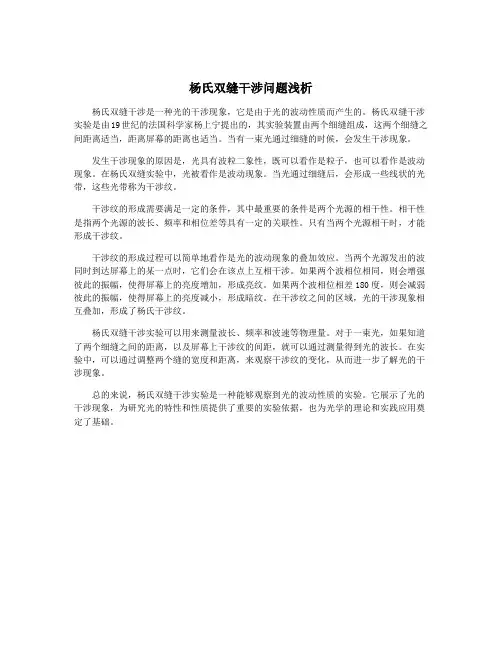 杨氏双缝干涉问题浅析
