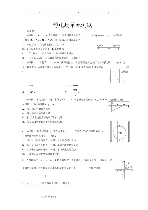 高中物理选修3_1_静电场_测试题_单元测试与答案
