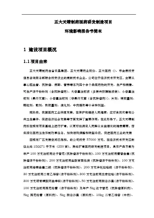 某公司医药研发制造项目环境影响报告书简本