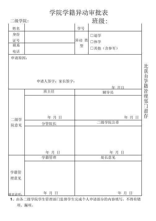 学院学籍异动审批表