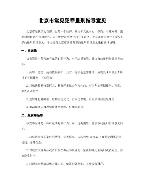 北京市常见犯罪量刑指导意见