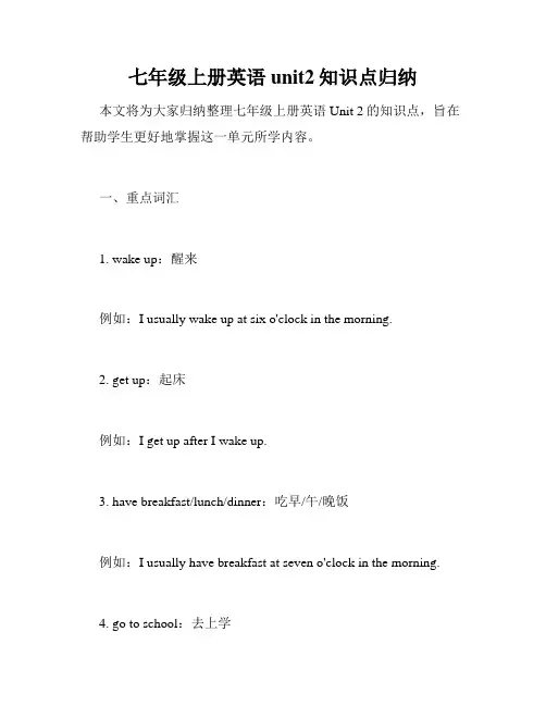 七年级上册英语unit2知识点归纳