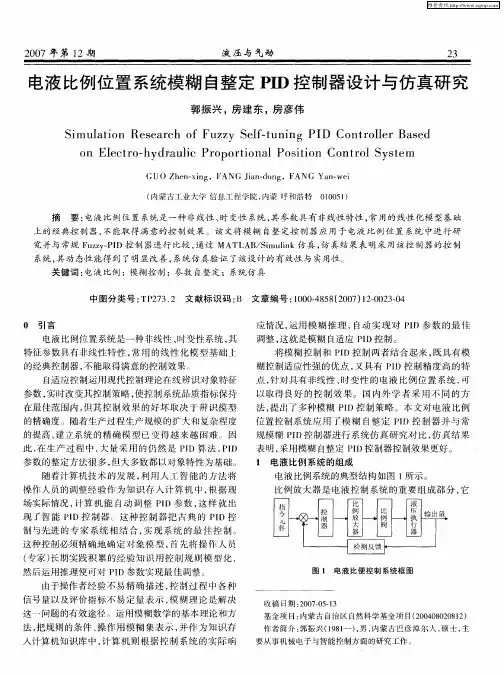 电液比例位置系统模糊自整定PID控制器设计与仿真研究