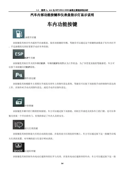 汽车内部功能按键和仪表盘指示灯图解说明