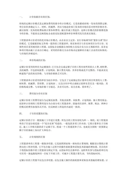 清单计价和定额计价的区别是什么