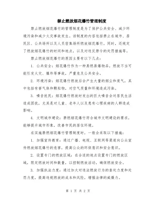 禁止燃放烟花爆竹管理制度