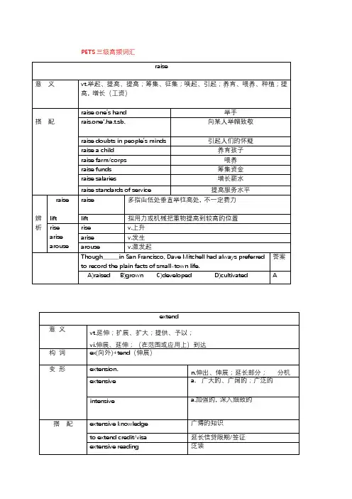 2023年新版PETS三级高频词汇