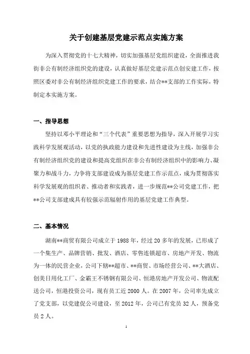 创建基层党建示范点实施方案