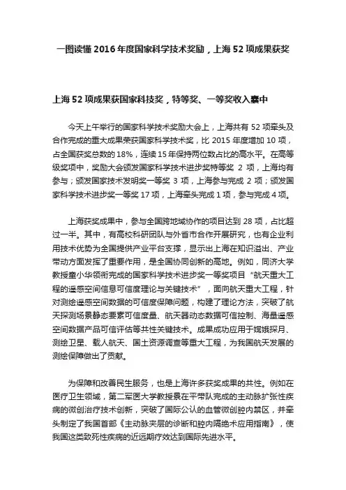一图读懂2016年度国家科学技术奖励，上海52项成果获奖