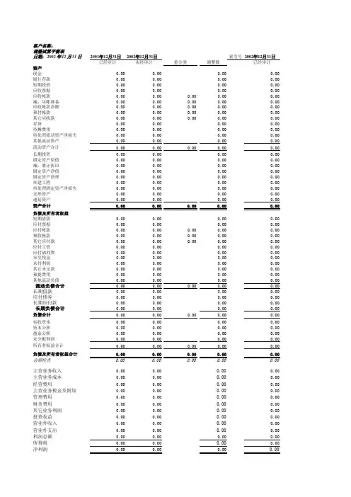 审计底稿格式(表格模板、XLS格式)模板