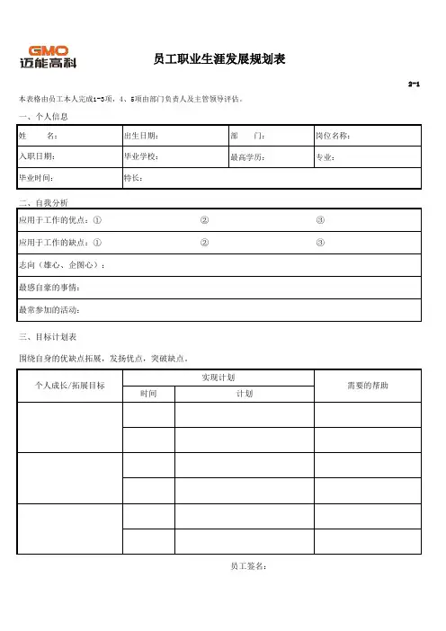 员工职业生涯发展规划表