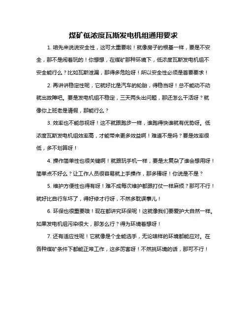 煤矿低浓度瓦斯发电机组通用要求