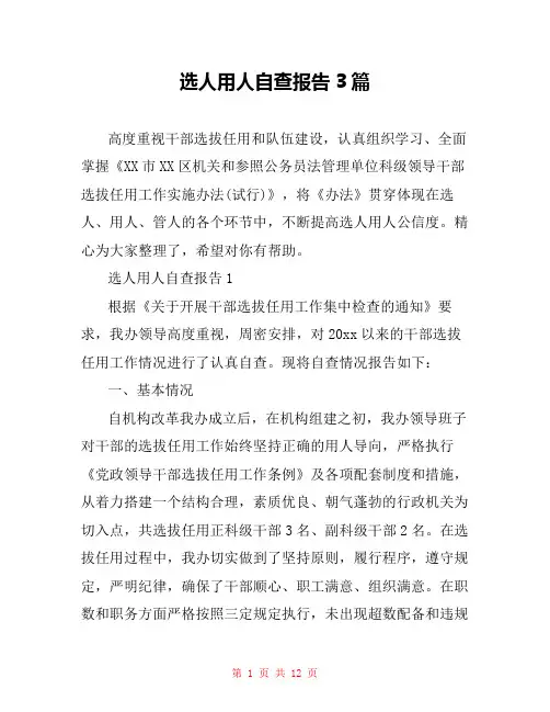 选人用人自查报告3篇