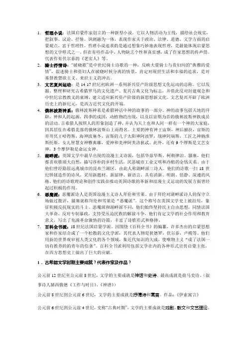 外国文学史考试资料