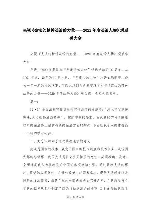 央视《宪法的精神法治的力量——2022年度法治人物》观后感大全