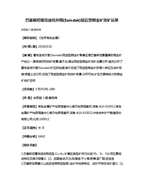 巴基斯坦雷克迪克外围(Saindak)斑岩型铜金矿找矿远景