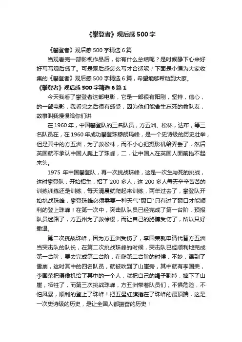 《攀登者》观后感500字精选6篇