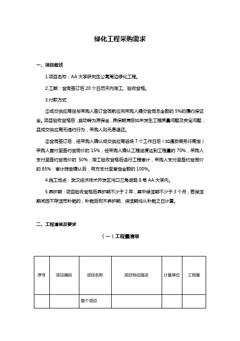 绿化工程采购需求
