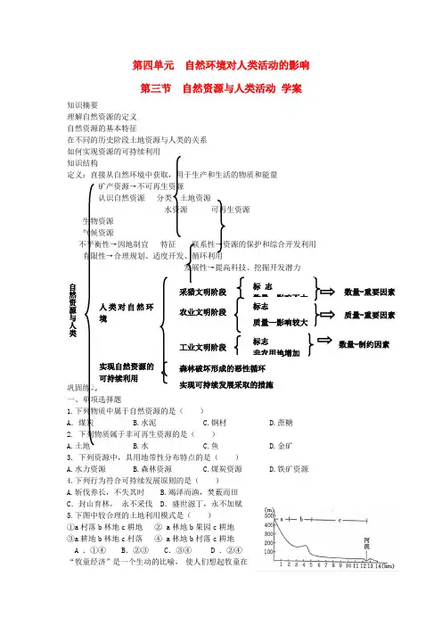 高中地理自然资源与人类活动 学案(湘教版必修1)