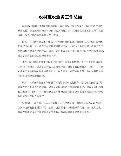 农村惠农业务工作总结