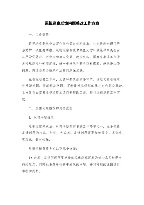 巡视巡察反馈问题整改工作方案
