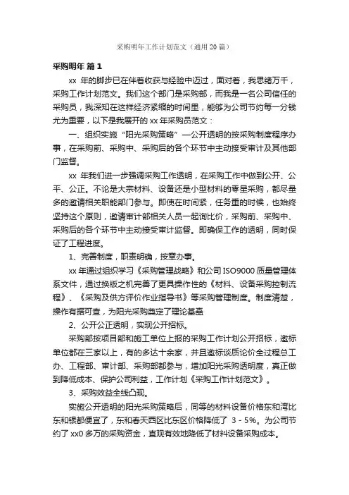 采购明年工作计划范文（通用20篇）