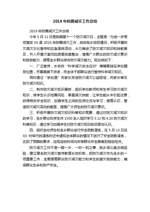2019年防震减灾工作总结