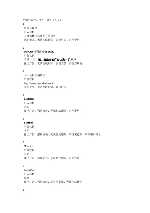常见流氓软件、插件一览表