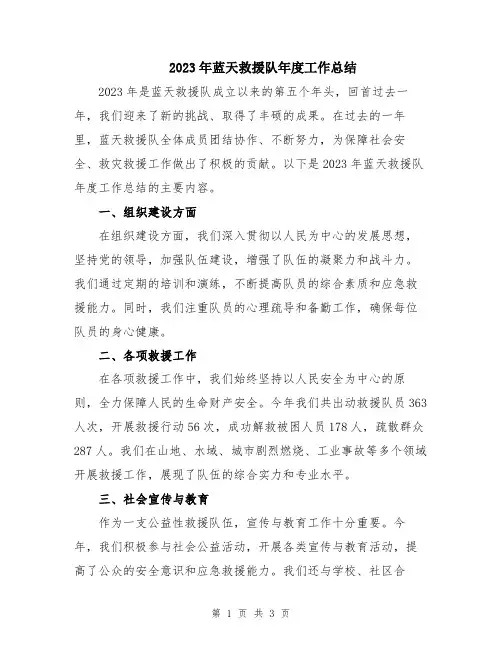 2023年蓝天救援队年度工作总结