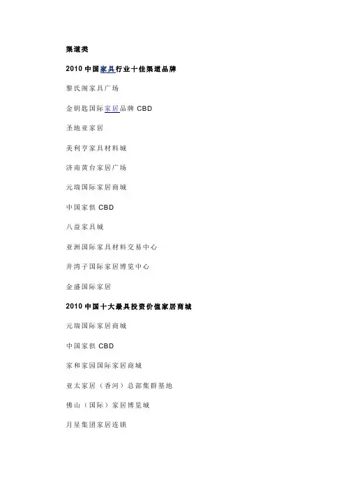 第四届家具行业总评榜获奖名录