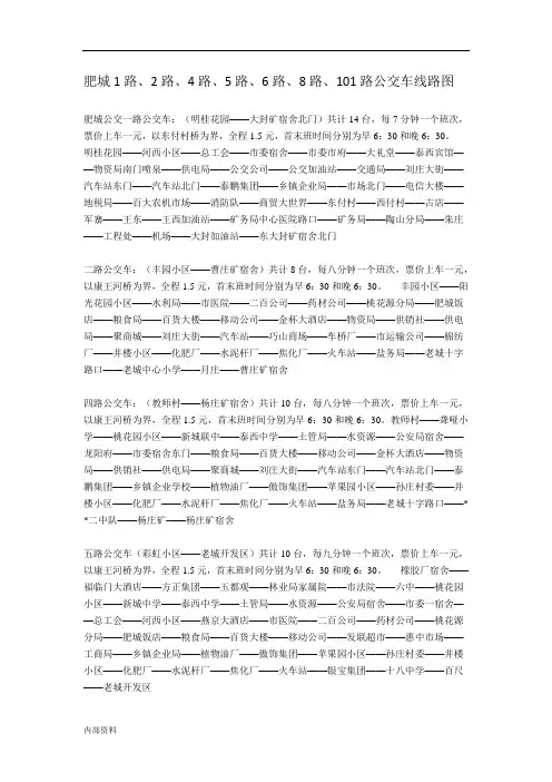肥城1路、2路、4路、5路、6路、8路、101路公交车线路图可打印