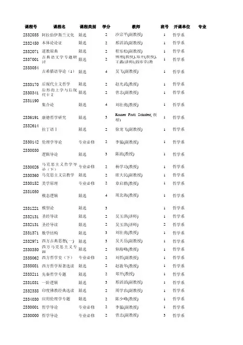 北大哲学系课表