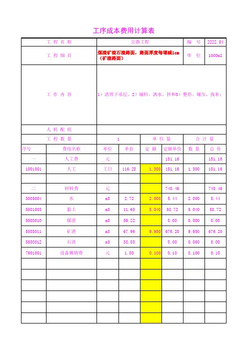 2222.04路面厚度每增减1cm(矿渣路面)