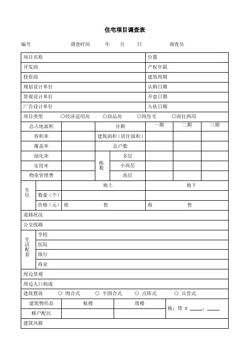 住宅项目市场调查表