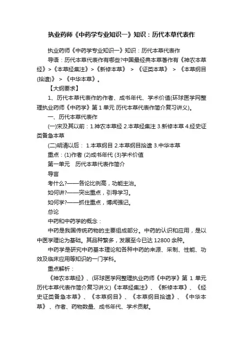 执业药师《中药学专业知识一》知识：历代本草代表作